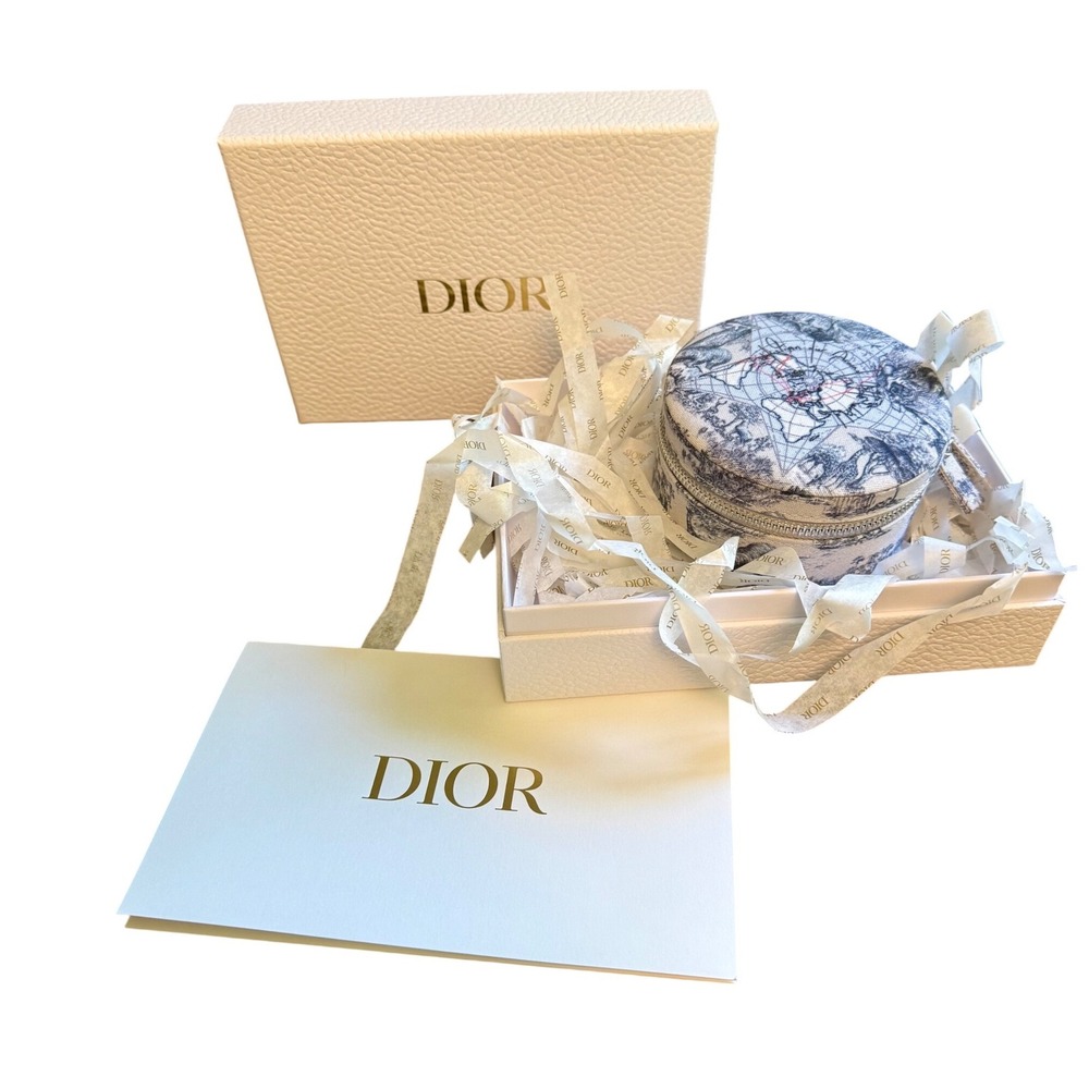 Dior Beauty Toile de Jouy World Map Round Jewelry Travel Case Box New - Picture 8 of 8